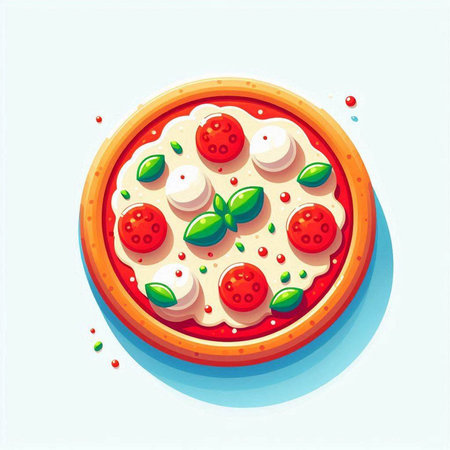 Pizza with mozzarella, tomato and basil, vector illustrationのイラスト素材