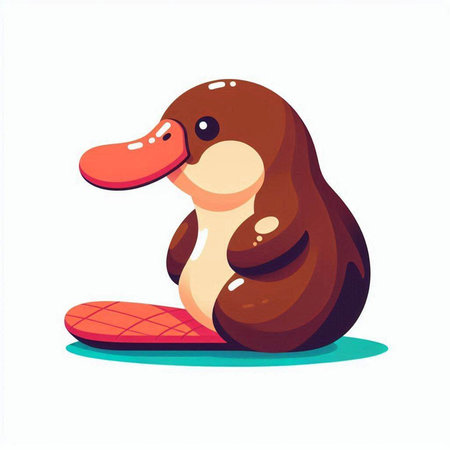 Cute cartoon duck sitting on a surfboard. Vector illustration.のイラスト素材