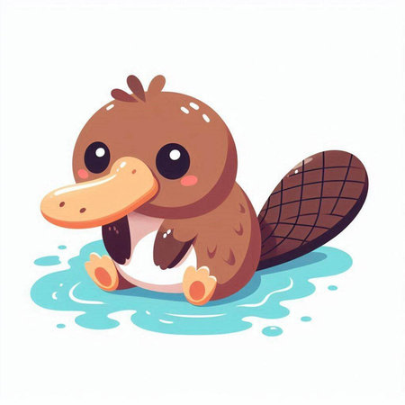 Cute cartoon platypus swimming in water. Vector illustration.のイラスト素材