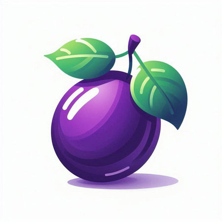 Illustration of fresh purple plums with leaves on a white backgroundのイラスト素材