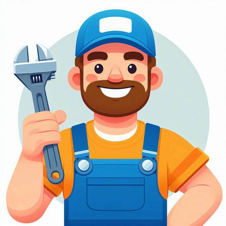 Plumber with wrench in his hand. Vector illustration in cartoon styleのイラスト素材