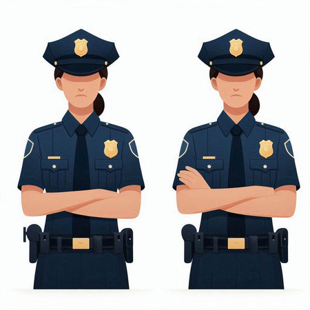Policewoman with crossed arms isolated on white background. Vector illustration.のイラスト素材