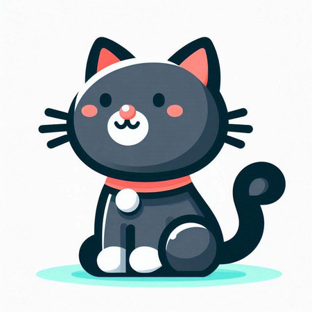 Cute cartoon black cat sitting on the ground. Vector illustration.のイラスト素材