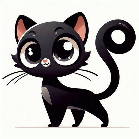 Cute cartoon black cat isolated on white background. Vector illustration.のイラスト素材