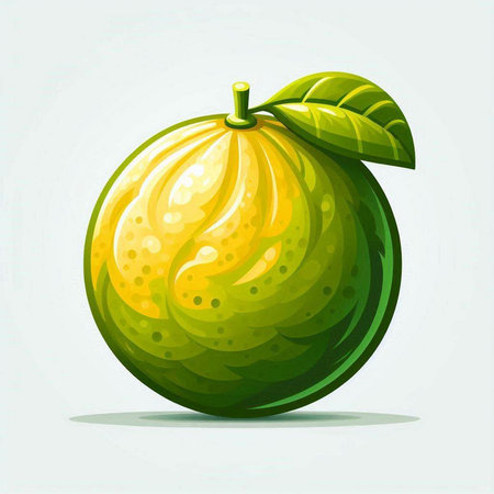 Illustration of a fresh orange with green leaves on a white backgroundのイラスト素材