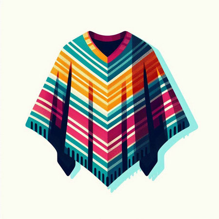 Vector illustration of a colorful striped poncho on white background.のイラスト素材