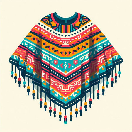 Illustration of a colorful poncho with ethnic ornamentsのイラスト素材