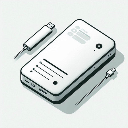 Mobile phone with power bank on a white background. Vector illustration.のイラスト素材