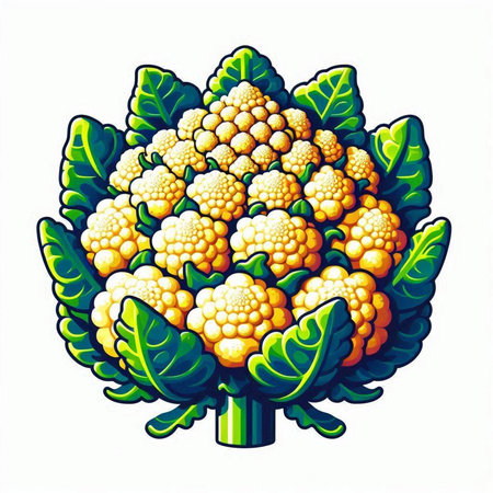 Cauliflower with leaves isolated on white background. Vector illustration.のイラスト素材