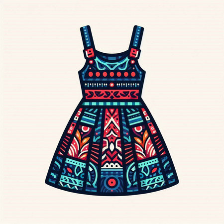 Dress with ethnic pattern. Hand drawn illustration for your design.のイラスト素材