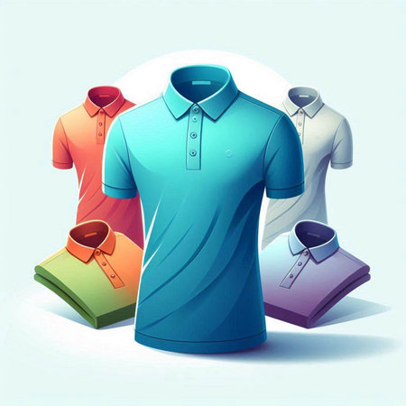 Colored polo shirts on a white background. Vector illustration.のイラスト素材