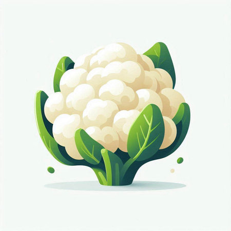 Cauliflower vector illustration. Cauliflower with green leaves on white background.のイラスト素材