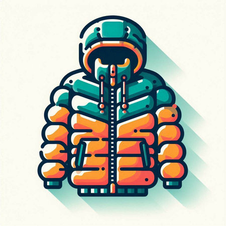 Winter jacket icon with long shadow. Vector illustration in flat style.のイラスト素材
