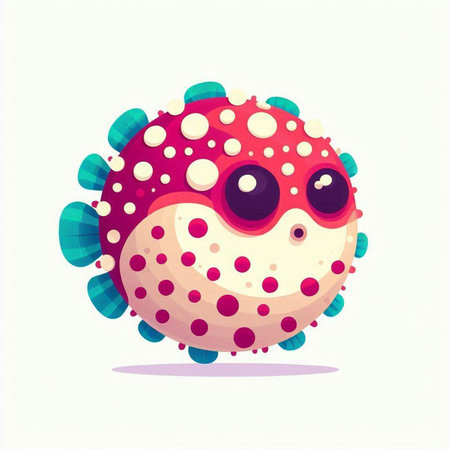Funny cartoon pufferfish. Vector illustration isolated on white background.のイラスト素材