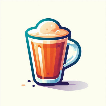 Illustration of a glass of hot latte with whipped cream, vector illustrationのイラスト素材
