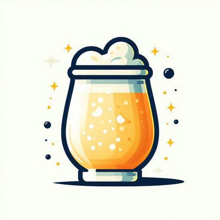 Beer glass with foam and bubbles. Vector illustration in flat style.のイラスト素材