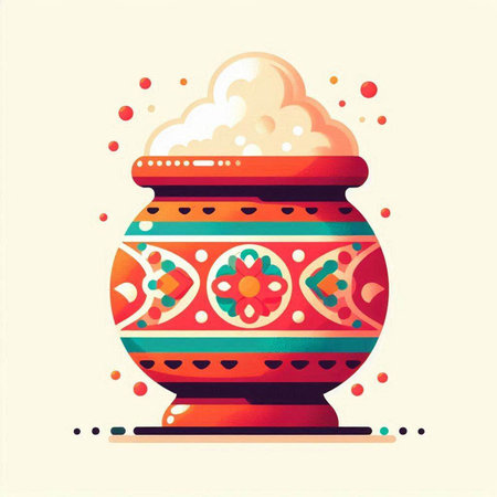 Ceramic pot with magic potion. Vector illustration in retro styleのイラスト素材