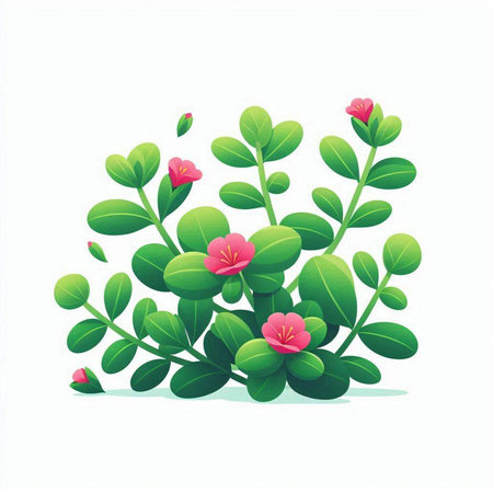 Cute pink flowers with green leaves isolated on white background. Vector illustration.のイラスト素材