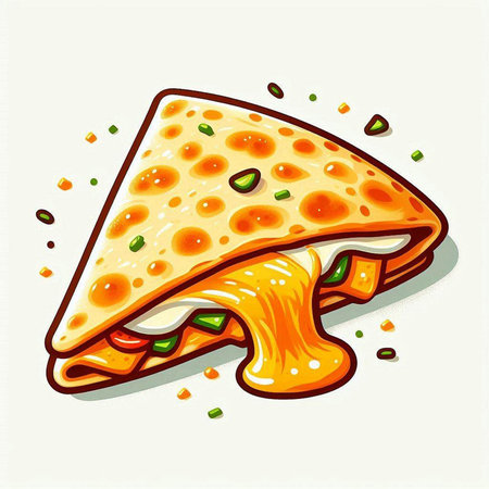 Illustration of pizza with cheese and vegetables on a white background.のイラスト素材