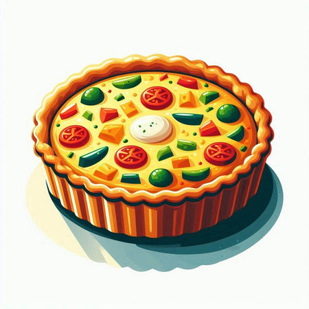 Illustration of a pie with tomato, cheese, pepper and onionのイラスト素材