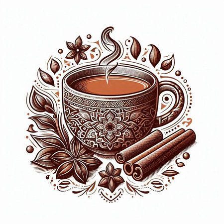 Cup of coffee with cinnamon and anise. Vector illustration.のイラスト素材