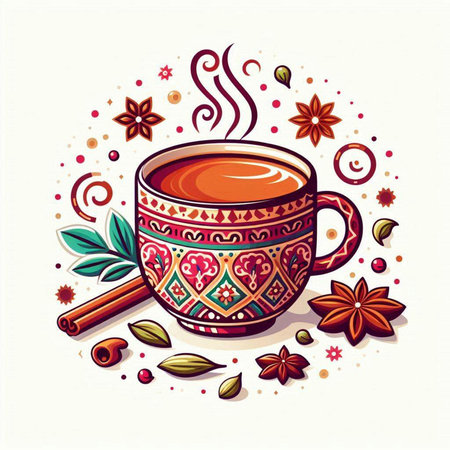 Cup of tea with cinnamon and anise. Vector illustration.のイラスト素材