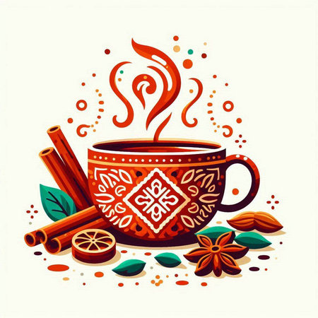 Cup of hot drink with cinnamon and star anise. Vector illustration.のイラスト素材