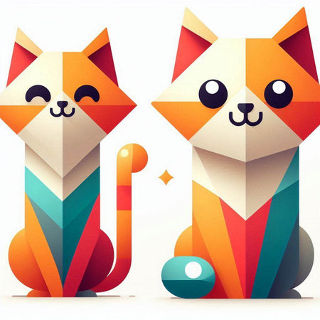 Cute fox and cat in origami style. Vector illustration.のイラスト素材