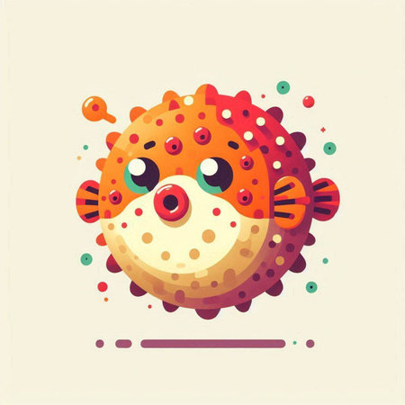 Cute cartoon puffer fish. Vector illustration in a flat style.のイラスト素材