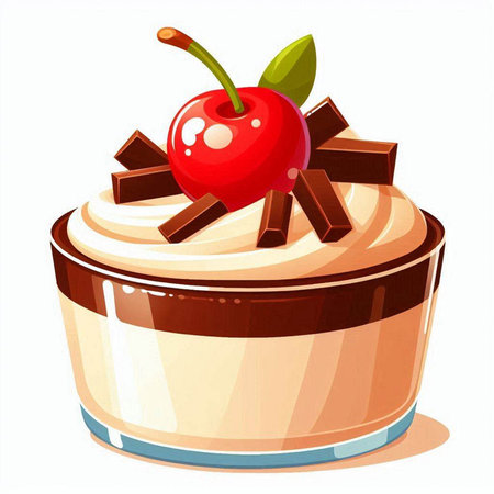 Illustration of a chocolate cake with cherries on a white backgroundのイラスト素材