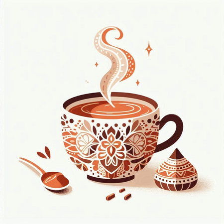 Cup of coffee with a pattern on the background. Vector illustration.のイラスト素材