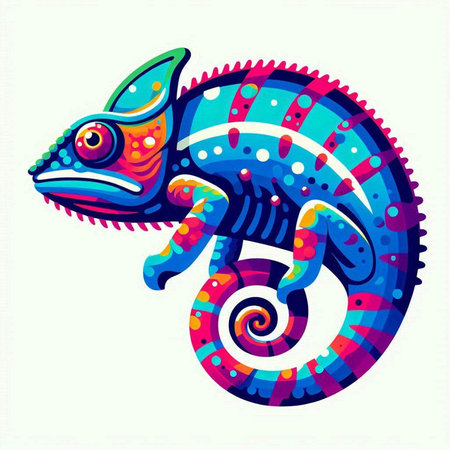 Colorful chameleon isolated on white background. Vector illustration.のイラスト素材
