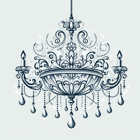 Vintage chandelier. Hand drawn vector illustration. Doodle style.のイラスト素材