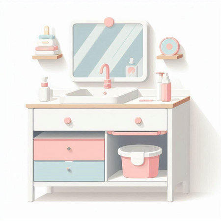 Furniture in the bathroom. Bathroom interior. Vector illustration.のイラスト素材
