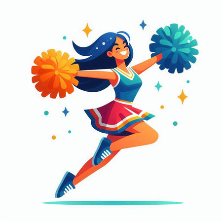 Cheerleader. Cheerleader with pompoms jumping in the air. Vector illustrationのイラスト素材