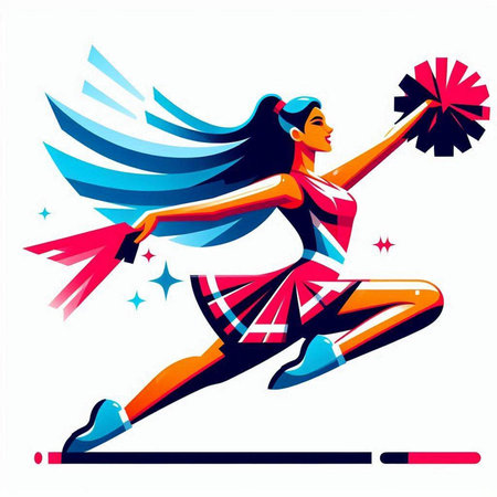 Cheerleader with pompoms in her hands. Vector illustration.のイラスト素材