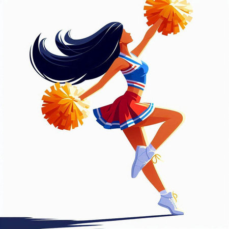 Cheerleader with pom-poms. Vector illustration.のイラスト素材