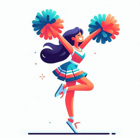 Cheerleader with pompoms. Vector illustration in cartoon style.のイラスト素材