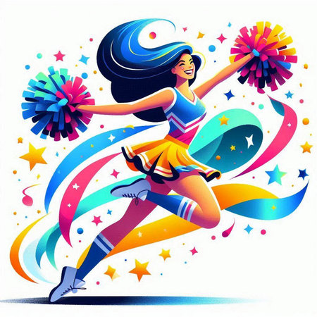 Cheerleader with pompoms and confetti. Vector illustration.のイラスト素材