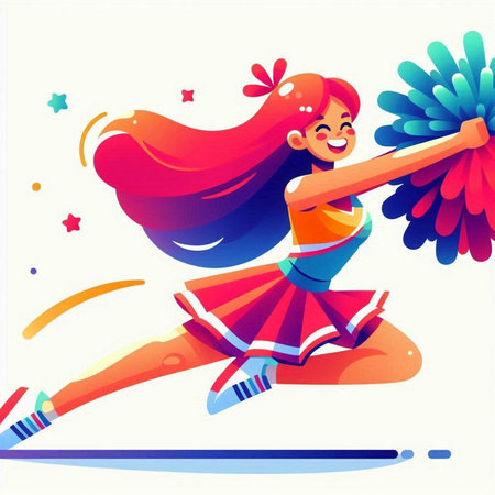 Cheerleader girl jumping with a pompom. Vector illustration.のイラスト素材