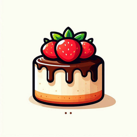 Illustration of a cake with strawberries, isolated on a white backgroundのイラスト素材