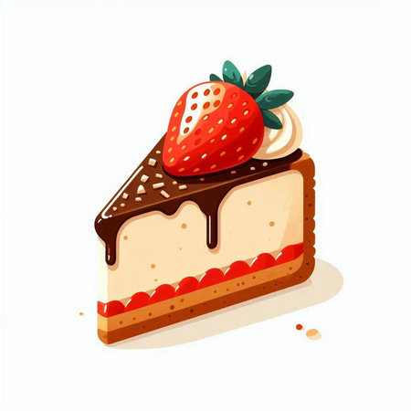 Illustration of a piece of cake with strawberry on a white backgroundのイラスト素材