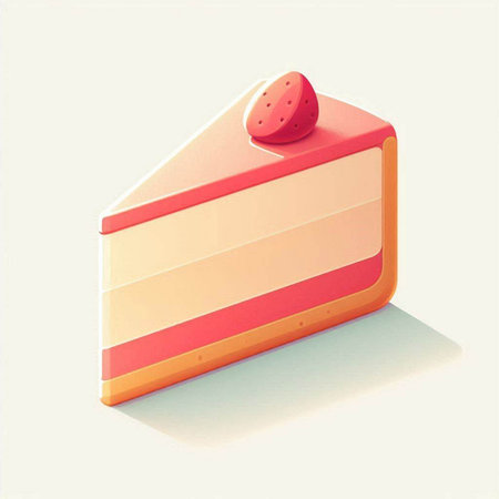 Illustration of a piece of cake with a red cream on topのイラスト素材