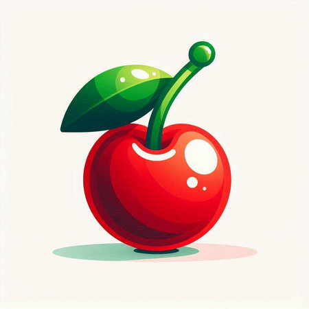 Cherry vector illustration. Vector illustration of a fresh cherry with leaf.のイラスト素材