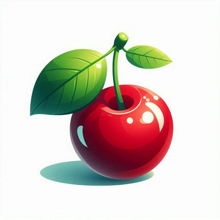 Illustration of a red cherry on a white background, vector illustrationのイラスト素材