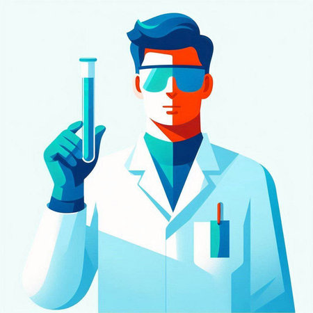 Scientist holding a test tube. Vector illustration in cartoon style.のイラスト素材