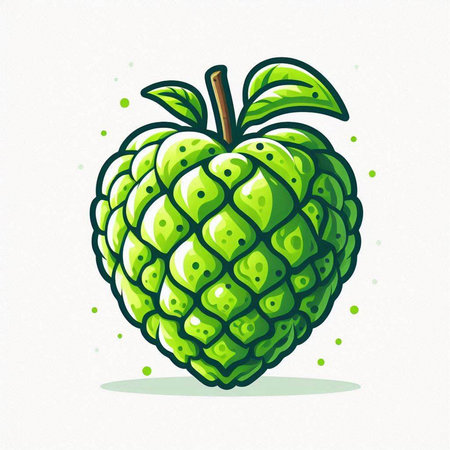 Custard apple vector illustration. Hand drawn sketch of green fruit.のイラスト素材