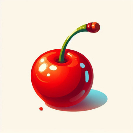 Illustration of a red cherry on a white background with shadow.のイラスト素材