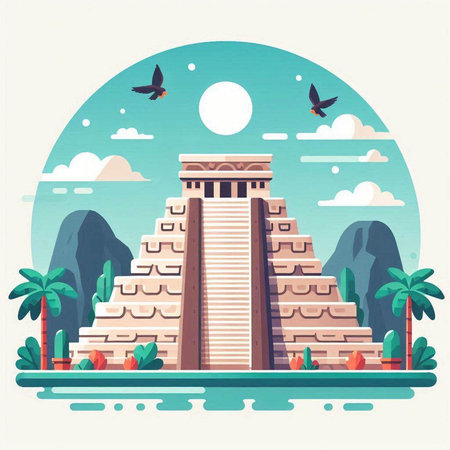 Ancient Mayan pyramid of Kukulkan in mexico. Vector illustrationのイラスト素材