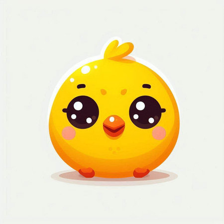 Cute funny yellow chicken character. Vector illustration on white background.のイラスト素材